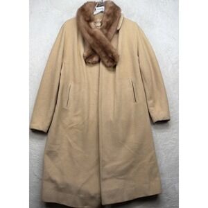 Bernhard Altmann Cashmere‎ Coat Womens L Fur Trim Camel Vintage Long Luxury